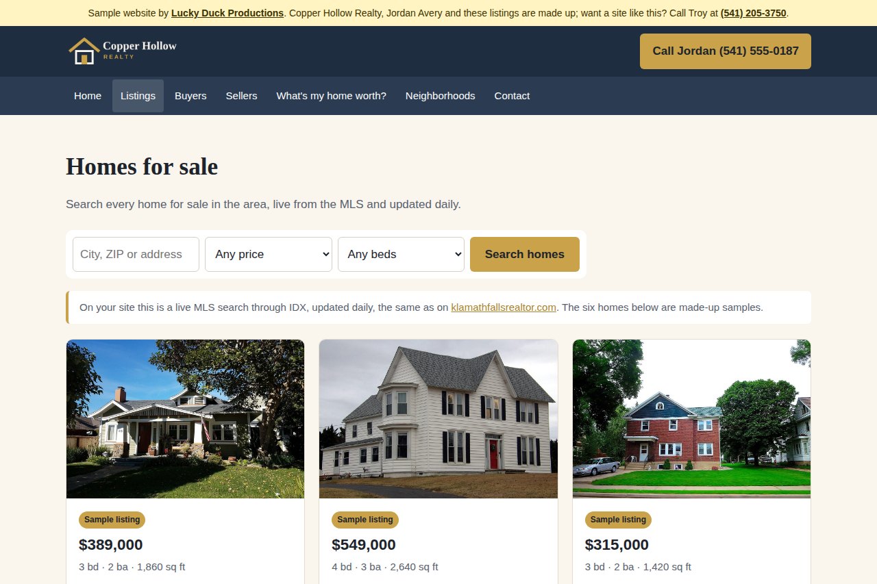 A sample realtor website with live listings