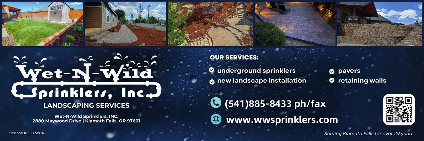 Wet-N-Wild Sprinklers ad: landscaping photos, logo and services